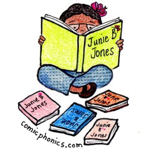 Girl reading Junie B. Jones.